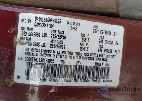 2003 Chrysler Town & Country Limited из США, поврежденный, VIN 2C8GT64L93R104055